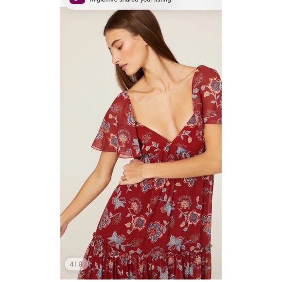 Sachin & Babi Kara Maxi Dress Red Floral Tiered Boho Chic Women’s Size 8 - Picture 3 of 11